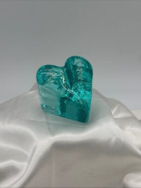 Fire and Light Handcrafted Teal Heart Glass Sculpture